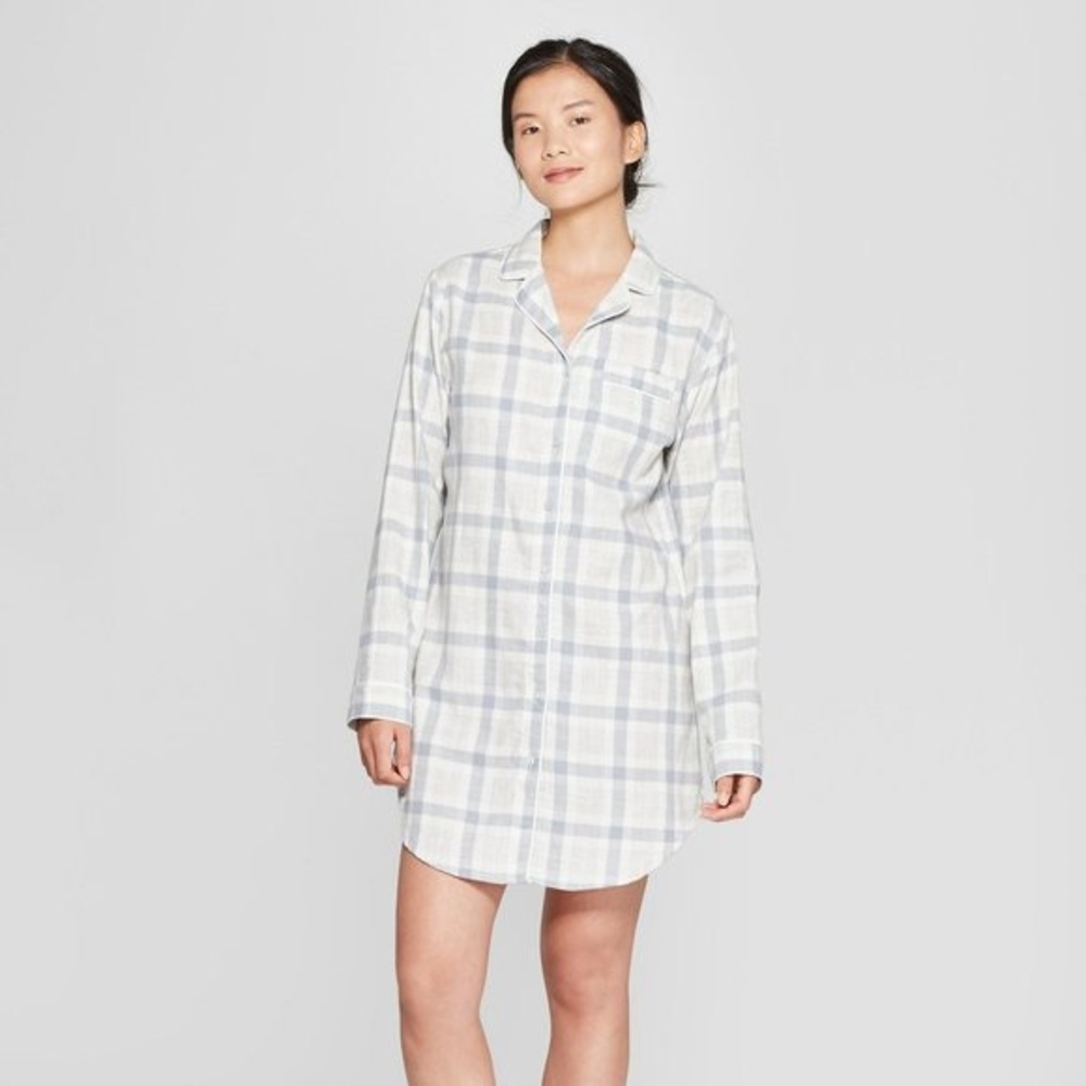 Gilligan & O’Malley Size XX-Large Grey Buffalo Plaid Flannel Nightshirt